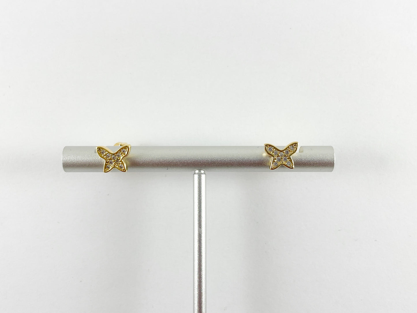 18K Gold Plated CZ Pave Butterfly Earring Stud Over Copper 5 pairs