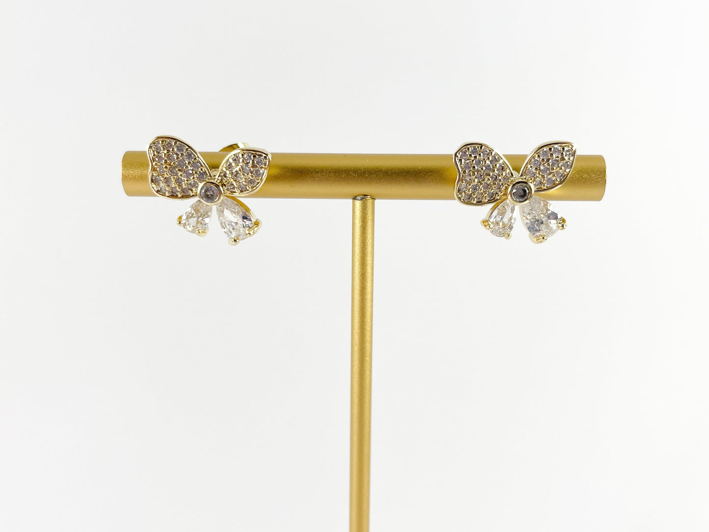 Real 18K Gold / Platinum Plated Pave Butterfly Earring Stud Over Copper 5pairs
