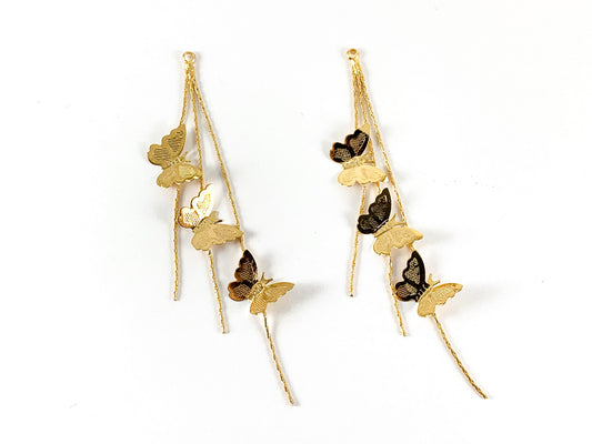 18K Gold Plated Dainty Delicate Butterfly Fringe Tassels Over Copper 6pcs