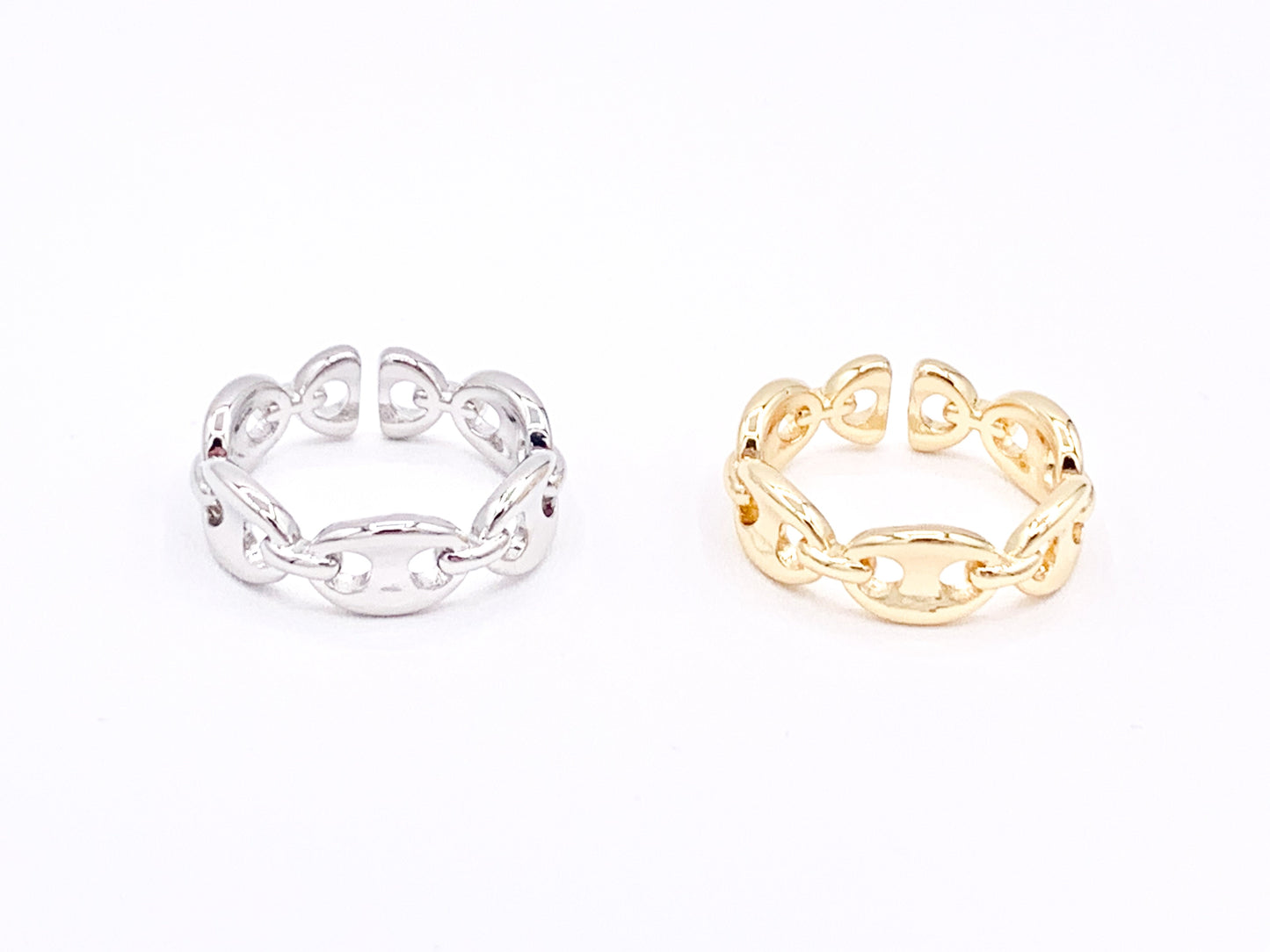 18K Real Gold/Platinum Plated Copper Button Coffee Bean Pig Nose Adjustable Ring 5 pcs