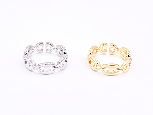 18K Real Gold/Platinum Plated Copper Button Coffee Bean Pig Nose Adjustable Ring 5 pcs