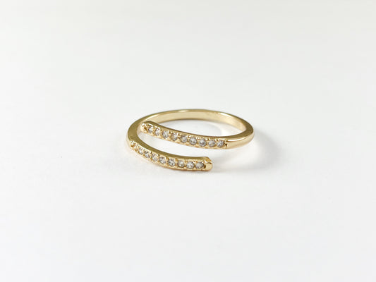 18K Gold Plated CZ Pave Dainty Bypass Ring Over Copper 6pcs