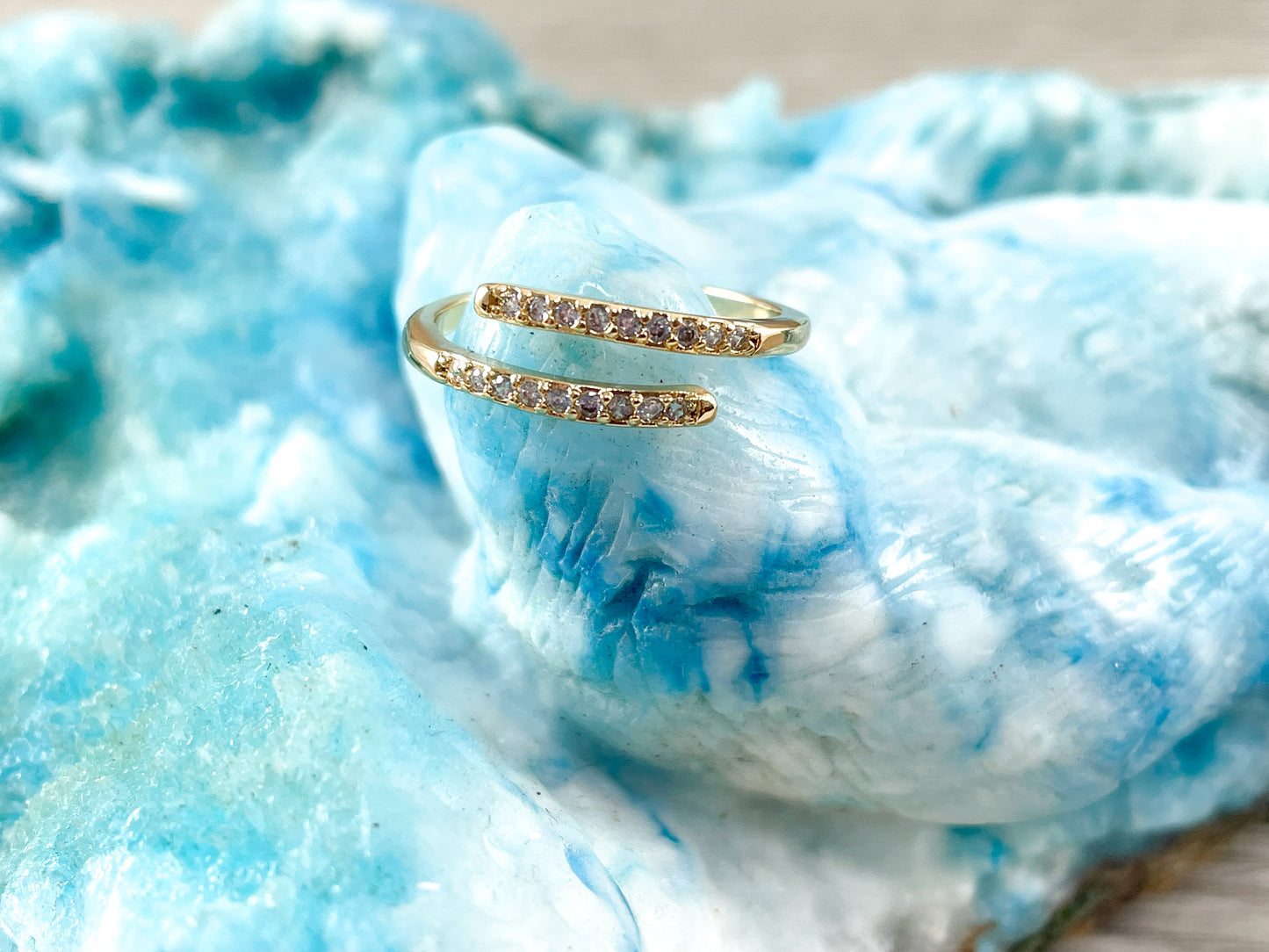 18K Gold Plated CZ Pave Dainty Bypass Ring Over Copper 6pcs