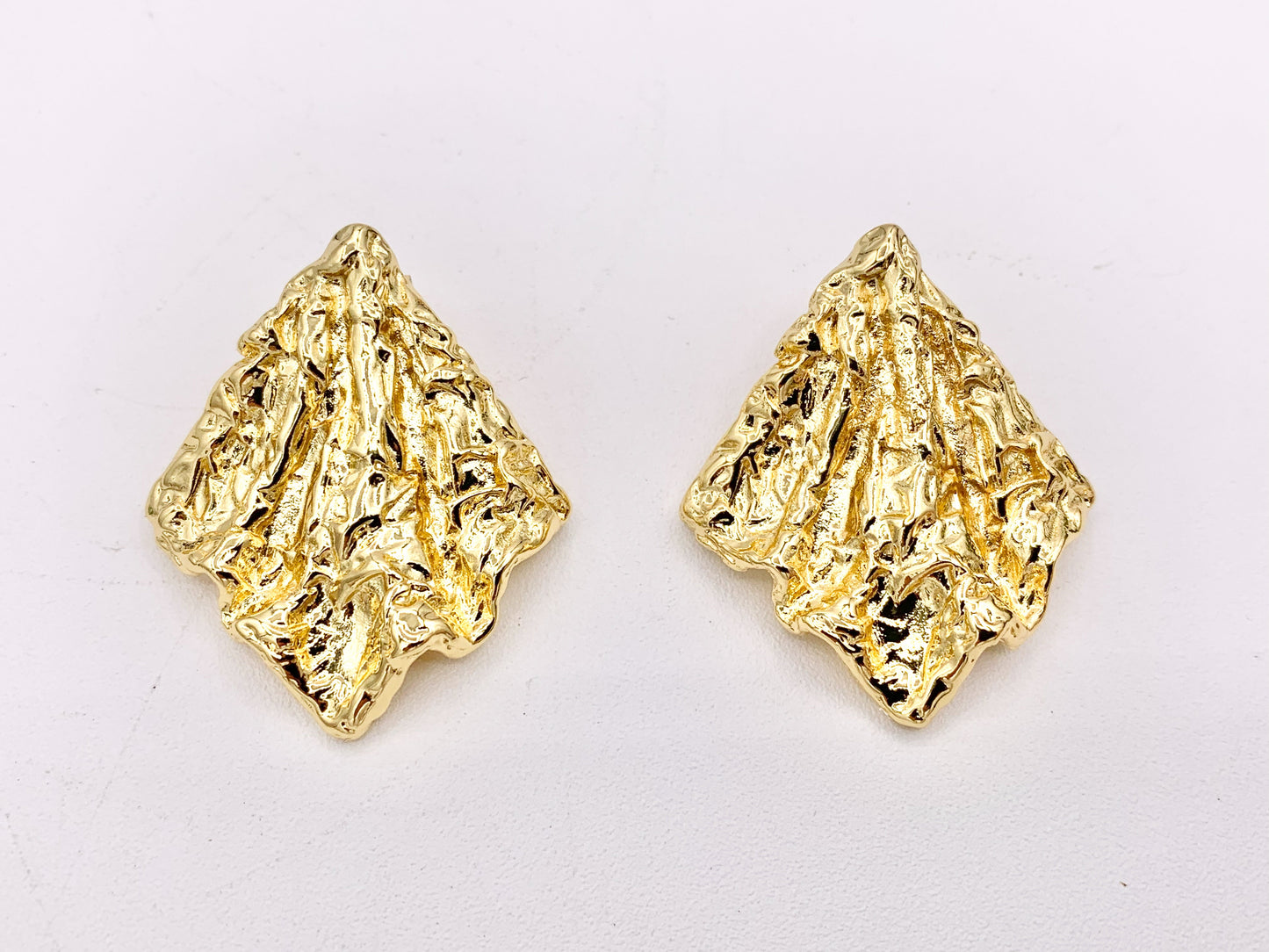 Geometric Texture Chunky Foil Like Cape Trendy Unique Earrings in Real 18K Gold Plated Over Copper 3 pairs