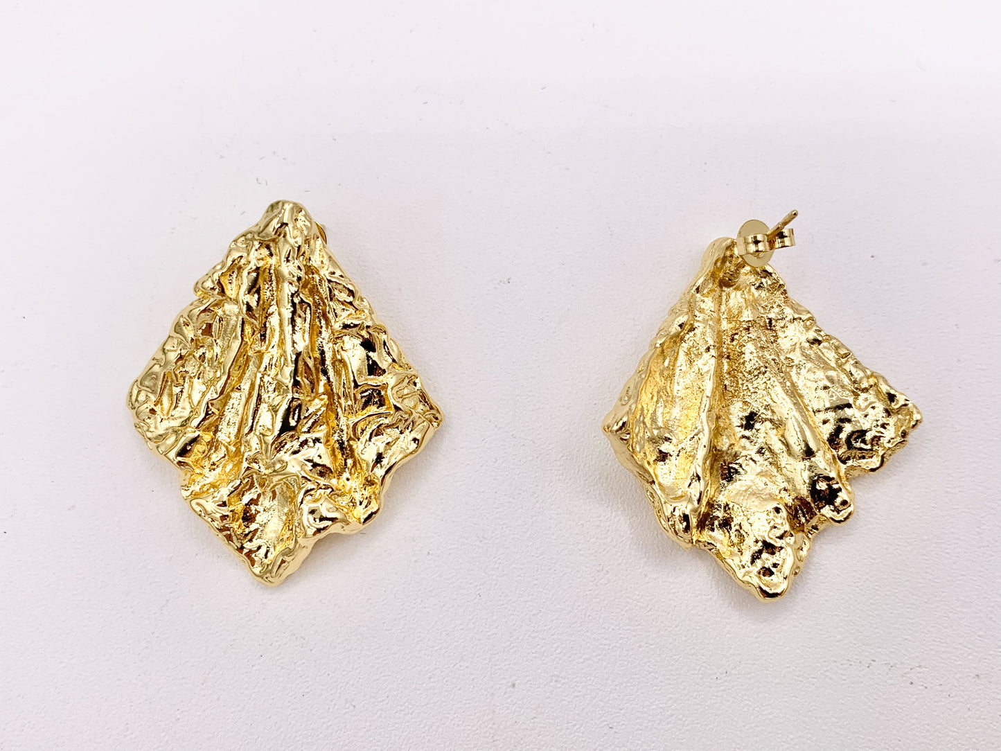 Geometric Texture Chunky Foil Like Cape Trendy Unique Earrings in Real 18K Gold Plated Over Copper 3 pairs