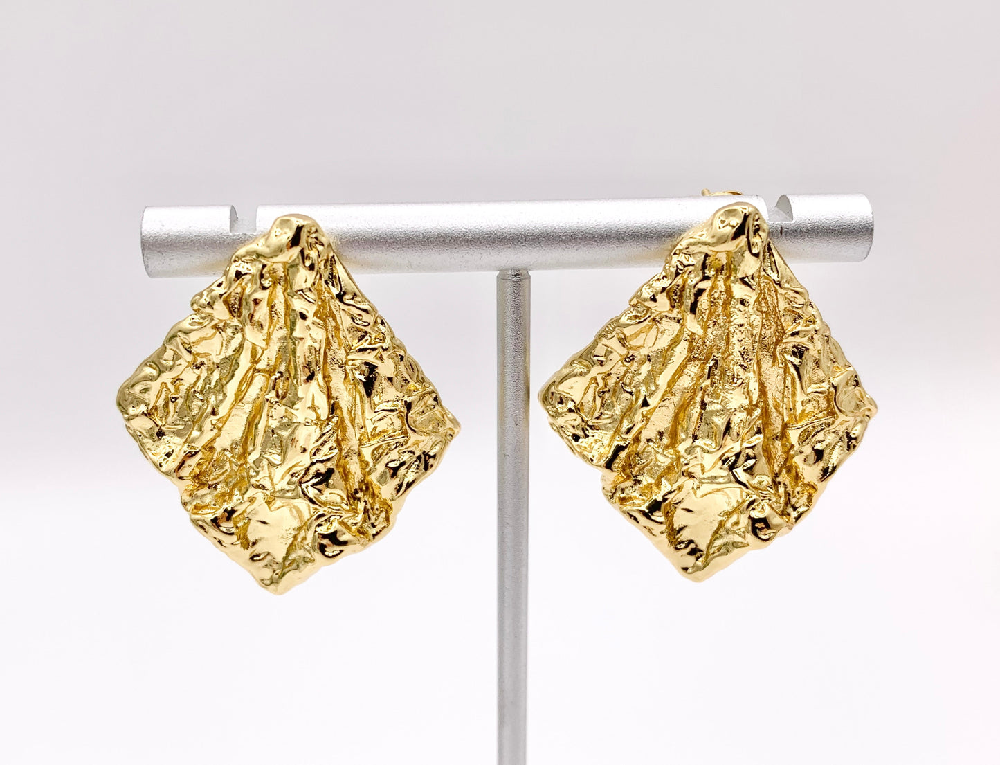 Geometric Texture Chunky Foil Like Cape Trendy Unique Earrings in Real 18K Gold Plated Over Copper 3 pairs
