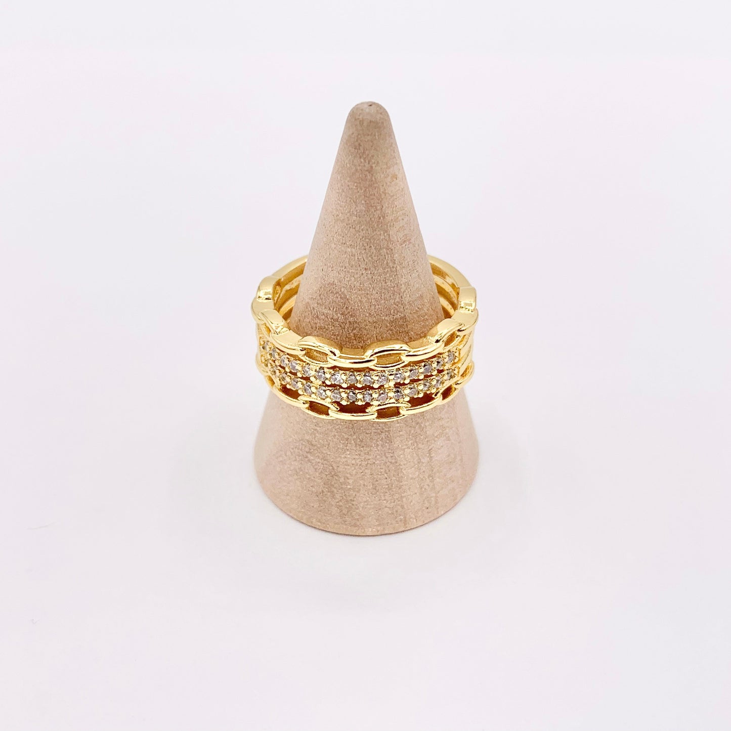 Chic Quadruple Quad Layered CZ Pave Chain Link Rings in 18K gold or Silver Plated Copper 4pcs