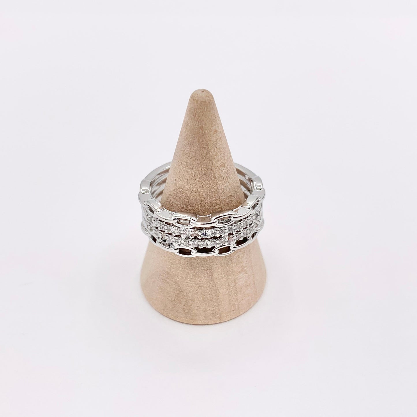 Chic Quadruple Quad Layered CZ Pave Chain Link Rings in 18K gold or Silver Plated Copper 4pcs