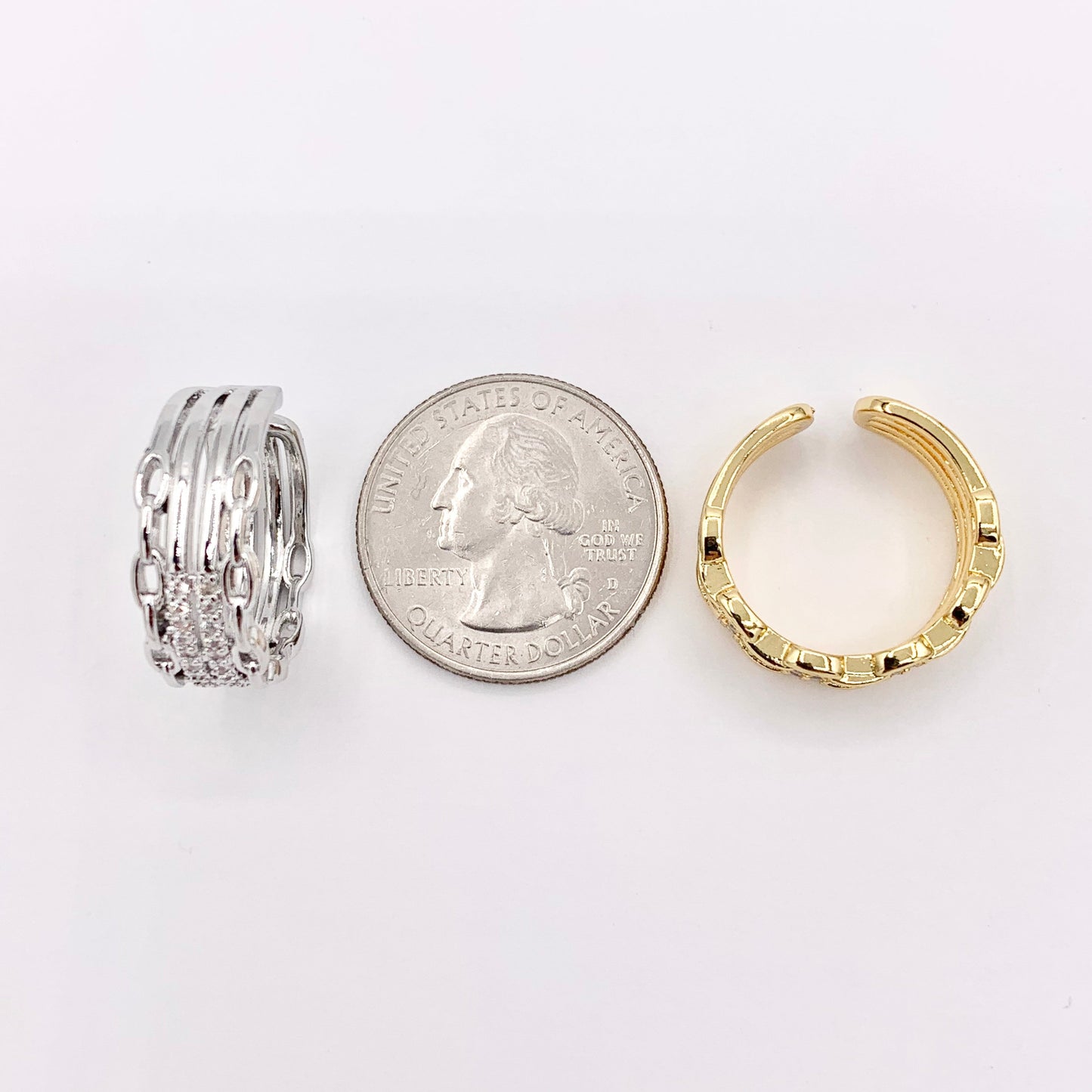 Chic Quadruple Quad Layered CZ Pave Chain Link Rings in 18K gold or Silver Plated Copper 4pcs