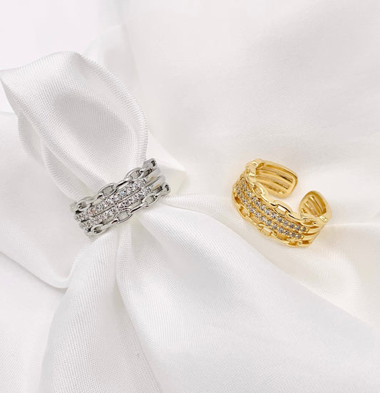 Chic Quadruple Quad Layered CZ Pave Chain Link Rings in 18K gold or Silver Plated Copper 4pcs