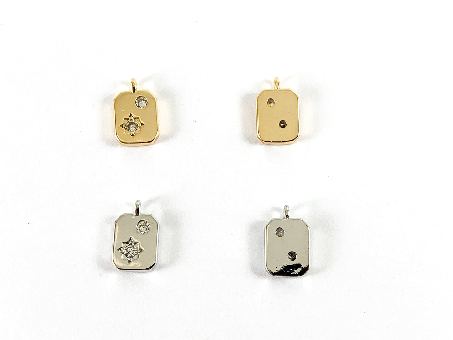 Real Gold/Platinum 18K Plated Micro CZ Rectangular North Star Pave Tag Charm Over Brass 8pcs