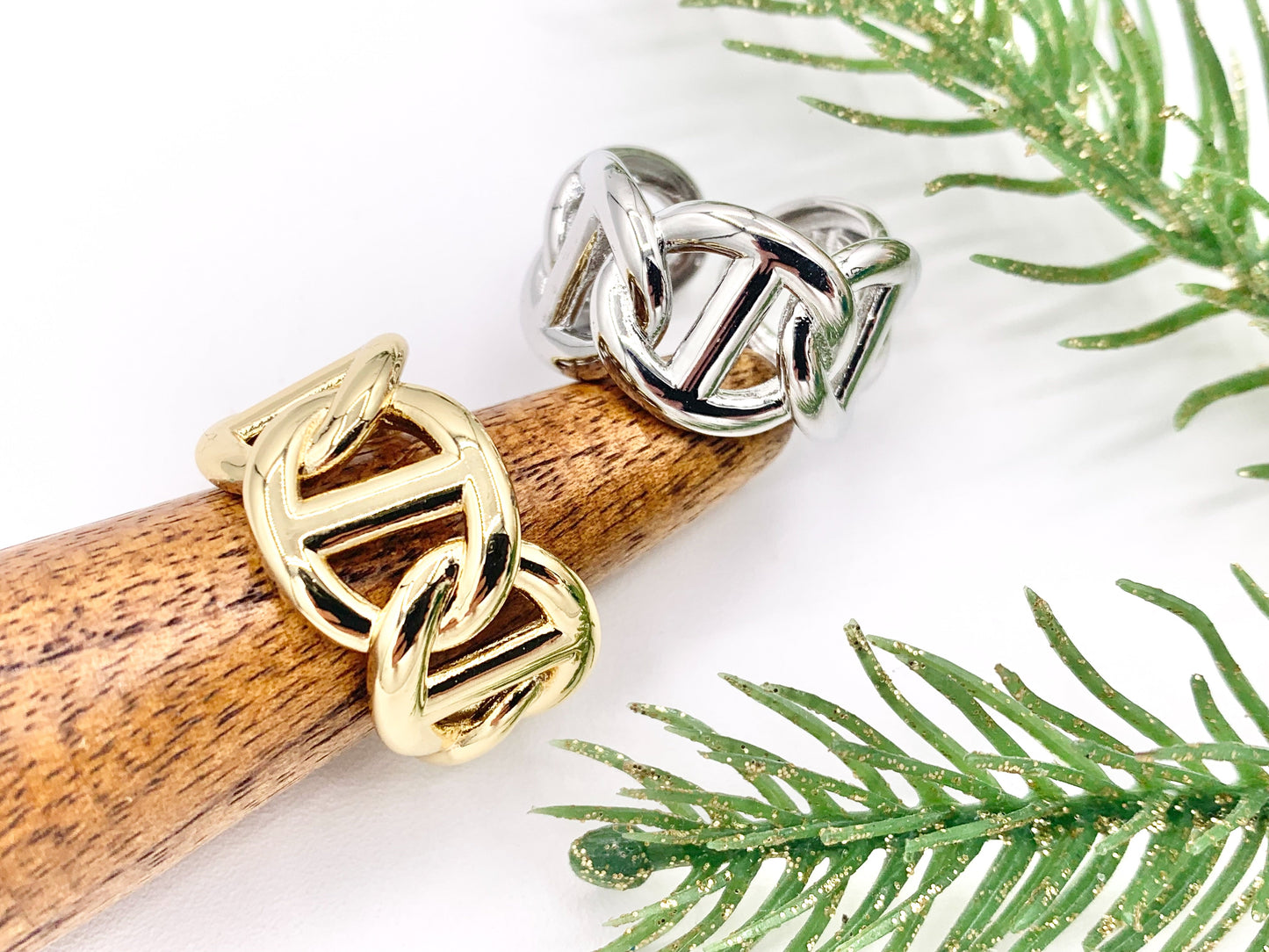 Large Mariner Anchor Link Style Adjustable Rings in 18K Gold/Silver Plated Copper 4 pcs