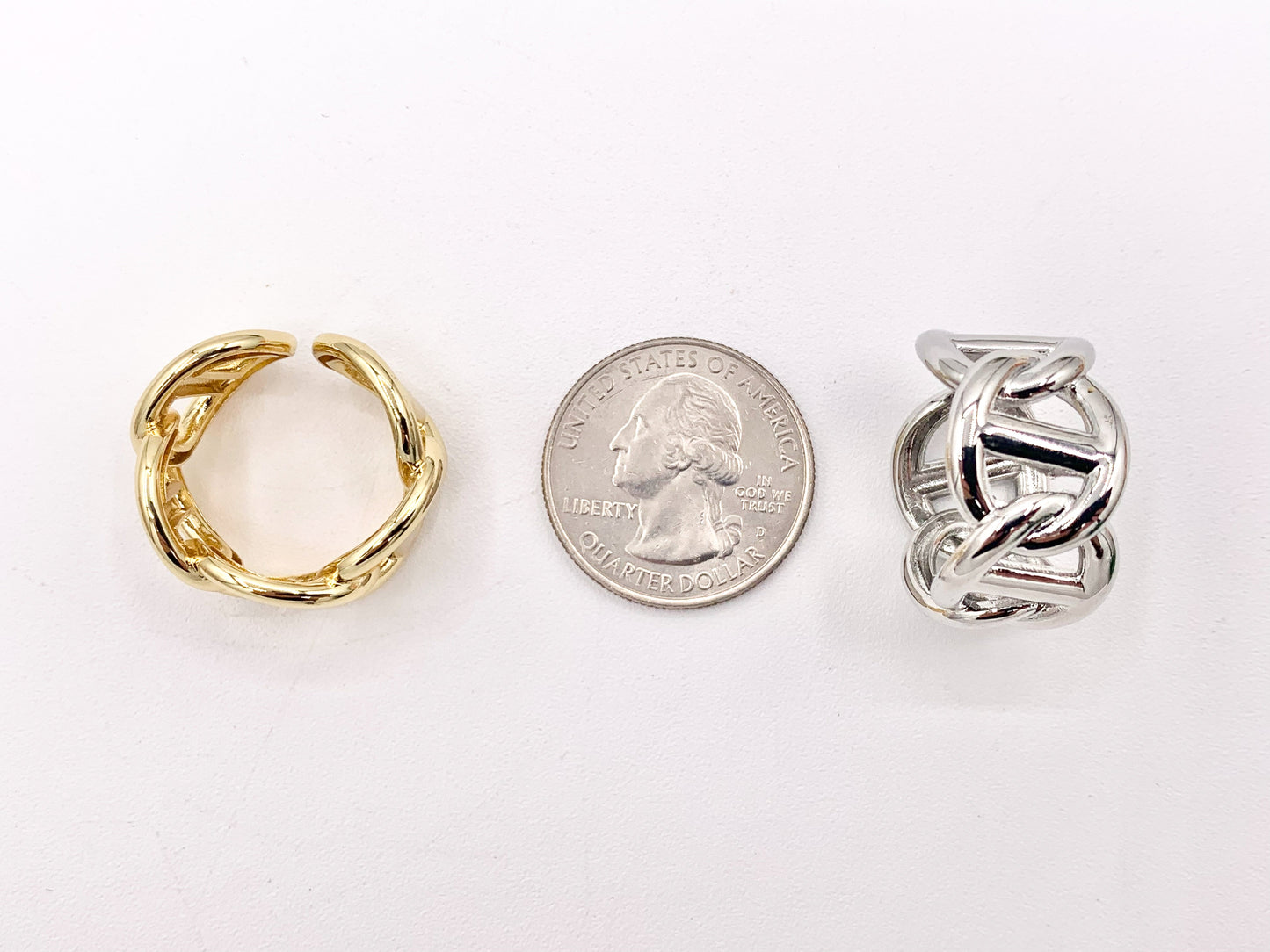 Large Mariner Anchor Link Style Adjustable Rings in 18K Gold/Silver Plated Copper 4 pcs