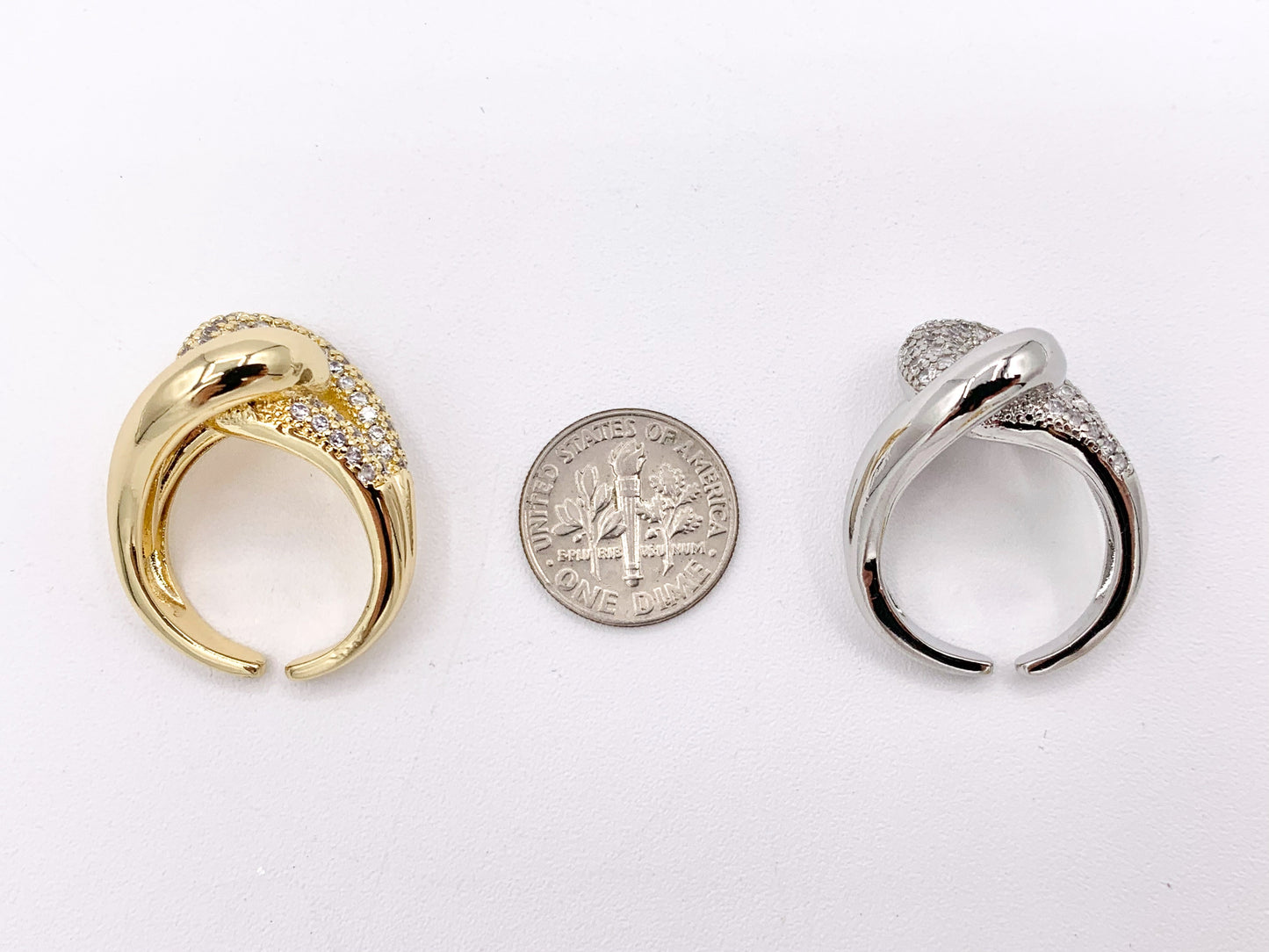 Bold Statement Large Thick Interlock CZ Pave Ring in 18K Real Gold/Platinum Plated Copper 4 pcs