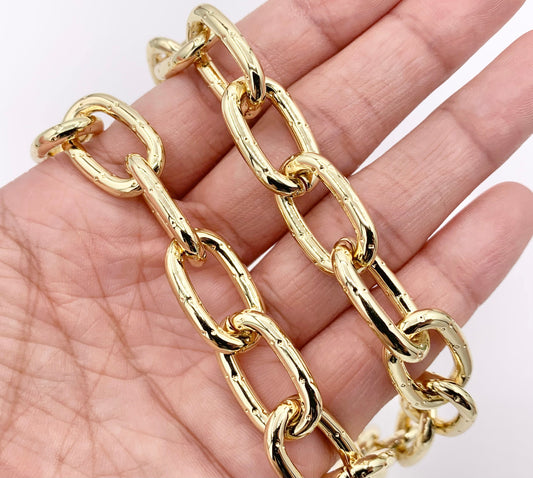 Dotted Oval Link Necklace 18K Gold Plated Copper Finished Necklace 16" with 1.5" Extension Link 1pc