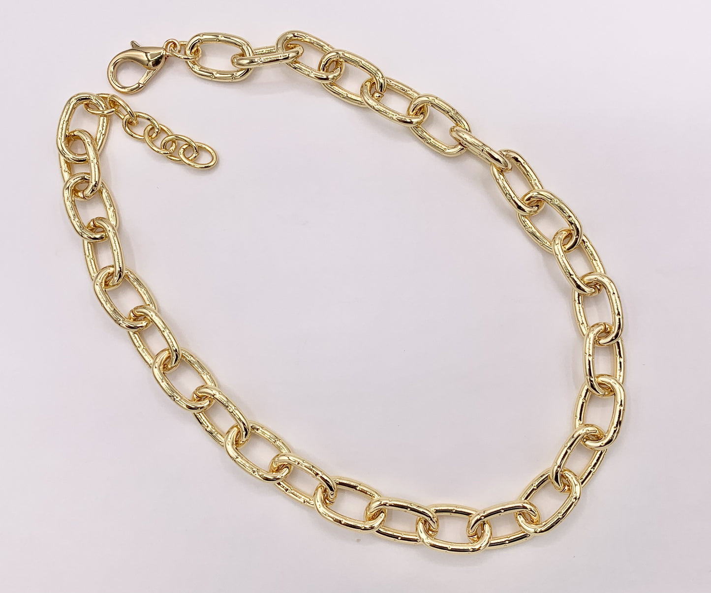 Dotted Oval Link Necklace 18K Gold Plated Copper Finished Necklace 16" with 1.5" Extension Link 1pc