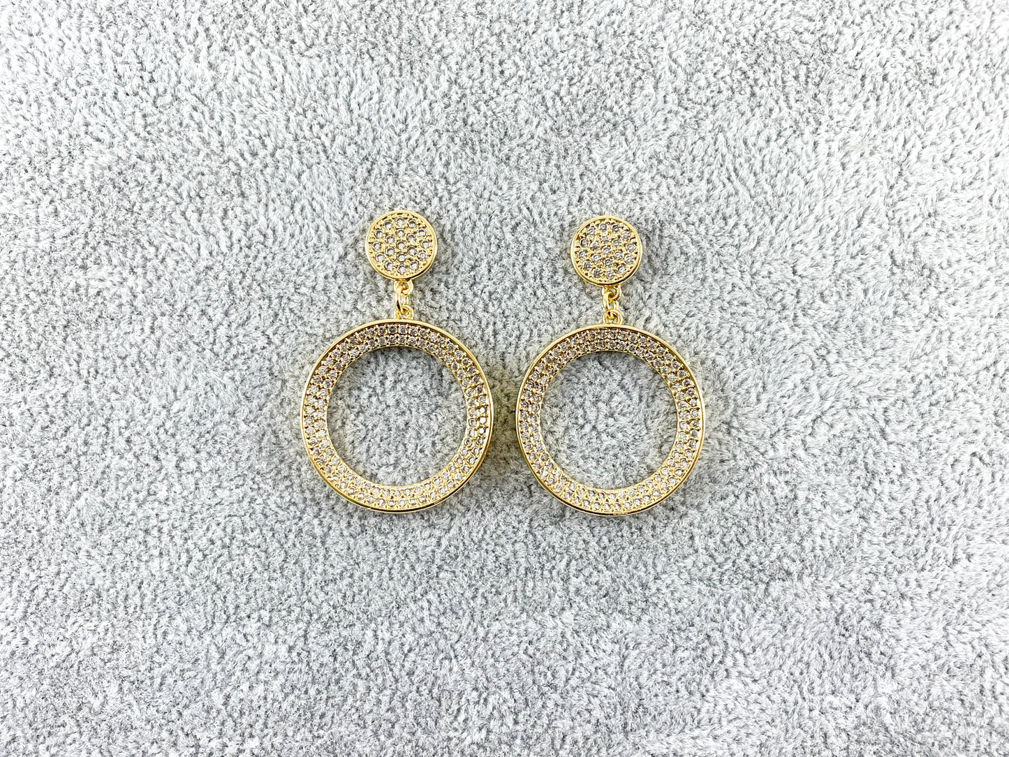 18K Gold/Platinum Plated Micro CZ Pave Dangle Circle Shape Earrings 2pairs