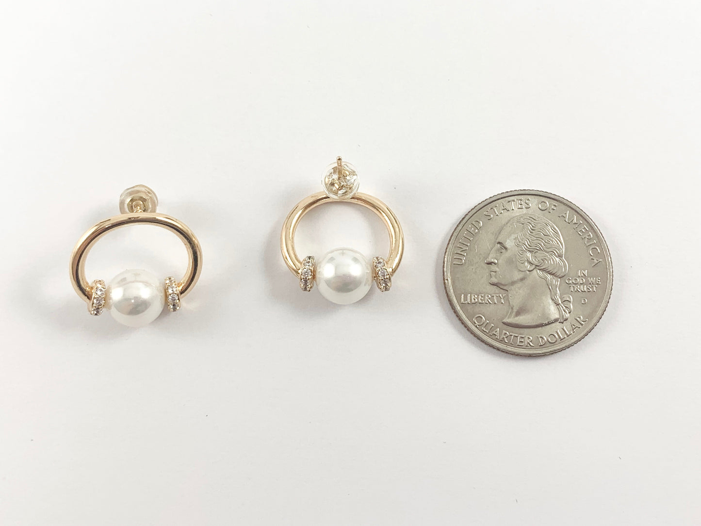 Elegant Pearl Circle Stud Earrings in 18K Gold or Silver plated Copper 3 pairs