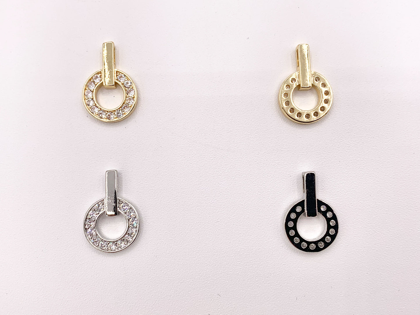 Circle Link Pendants in 18K Gold Plated Cubic Zirconia Pave Rhinestone Pendant Charm Over Copper 10pcs