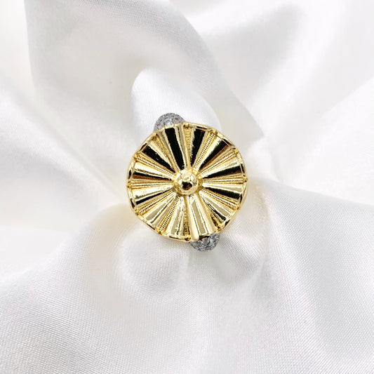 Beautiful Statement 2 Tone/Gold Circle Rings with Silver CZ Pave in 18K Gold Plated Copper 4pcs