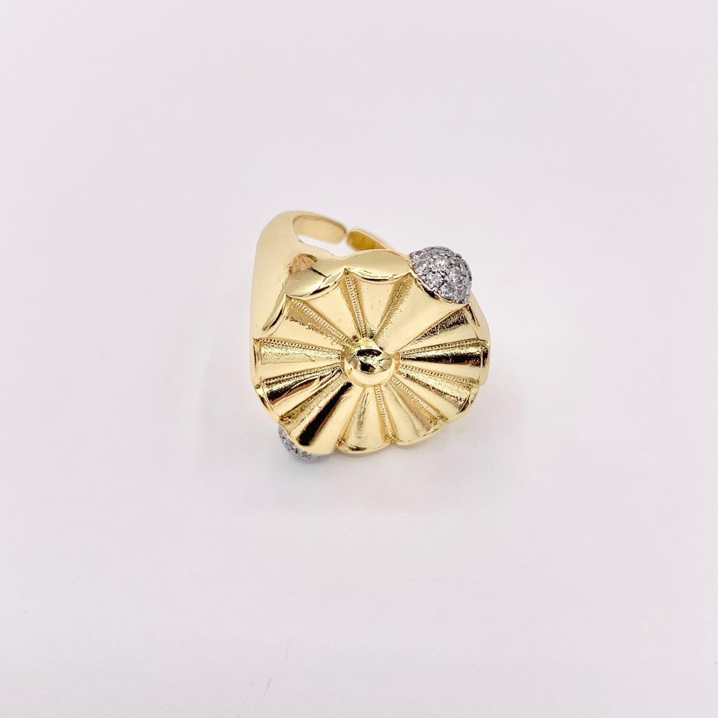 Beautiful Statement 2 Tone/Gold Circle Rings with Silver CZ Pave in 18K Gold Plated Copper 4pcs