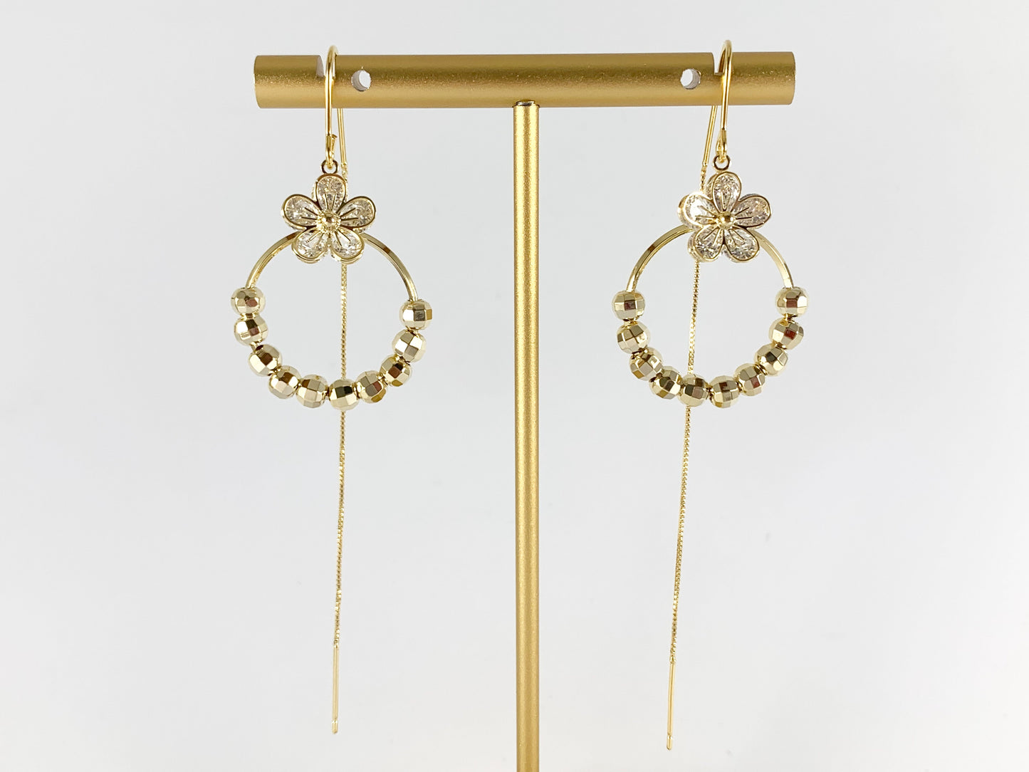Gold Threader Dainty Tassel Circle Earrings in 18K Gold or Silver plating CZ Pave Daisy Threader Earrings 3 pairs
