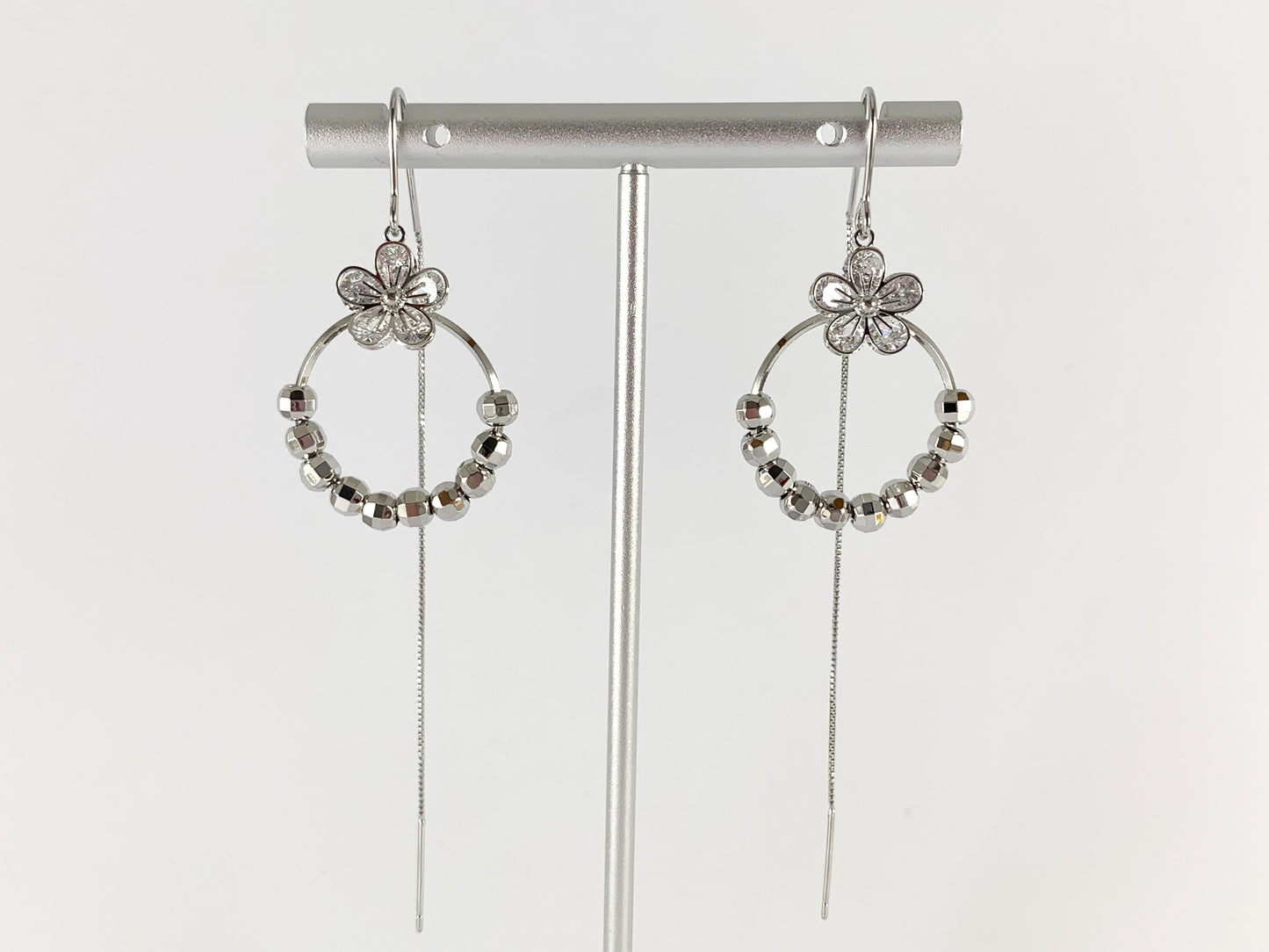 Gold Threader Dainty Tassel Circle Earrings in 18K Gold or Silver plating CZ Pave Daisy Threader Earrings 3 pairs