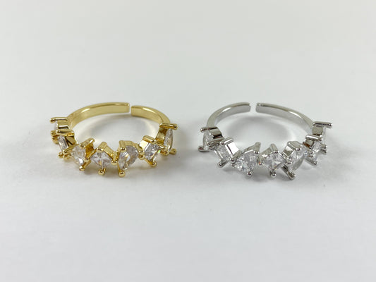 18K Gold/Silver Plated CZ Pave Rhinestone Cluster Banded Adjustable Ring 4pcs