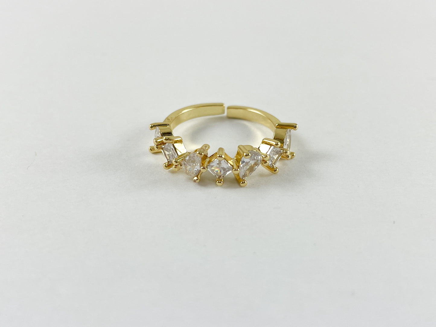 18K Gold/Silver Plated CZ Pave Rhinestone Cluster Banded Adjustable Ring 4pcs