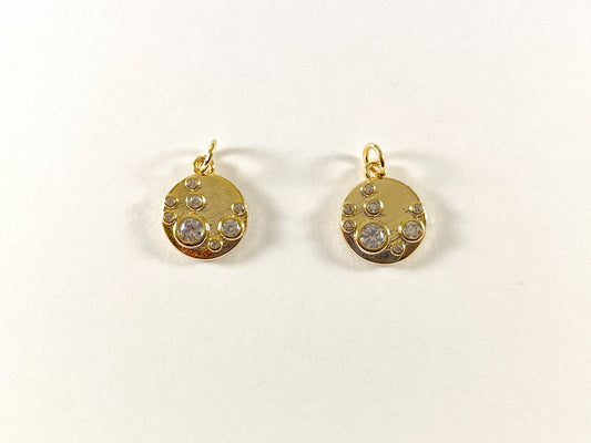 Real Gold 18K Plated Micro CZ Pave Circle Coin Charm Over Brass 6pcs