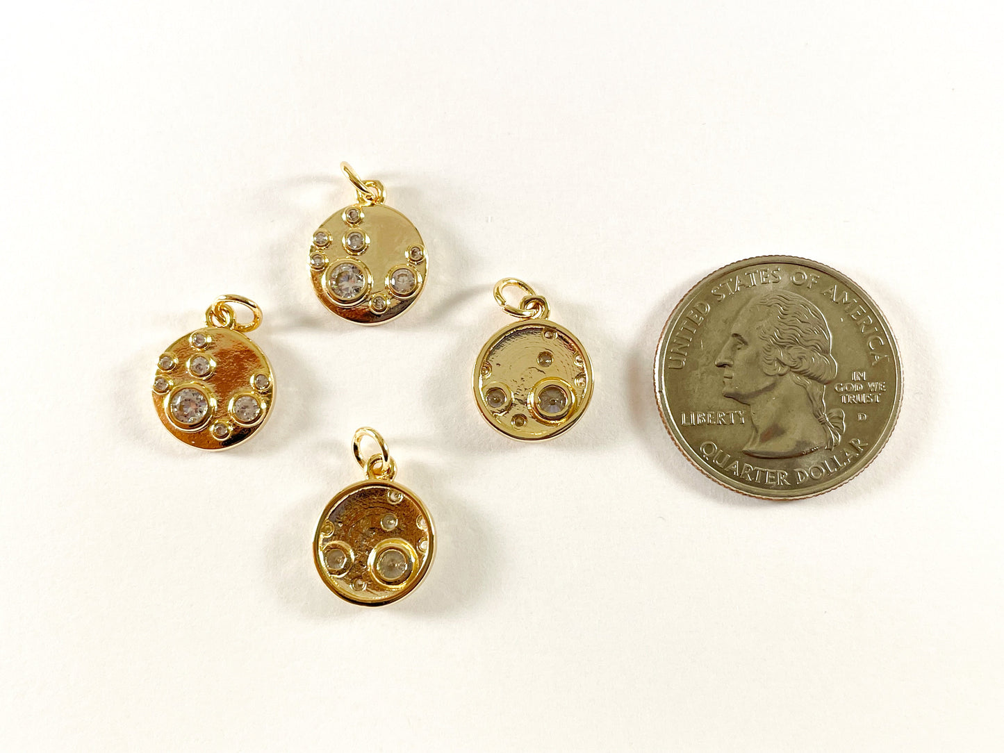 Real Gold 18K Plated Micro CZ Pave Circle Coin Charm Over Brass 6pcs