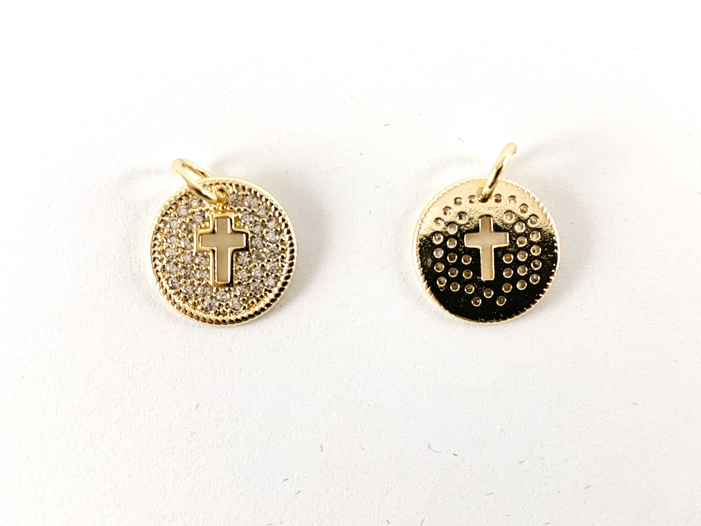 Real Gold/Platinum 18K Plated Micro CZ Hollow Heart Cross Coin Pave Charm Over Copper 8pcs