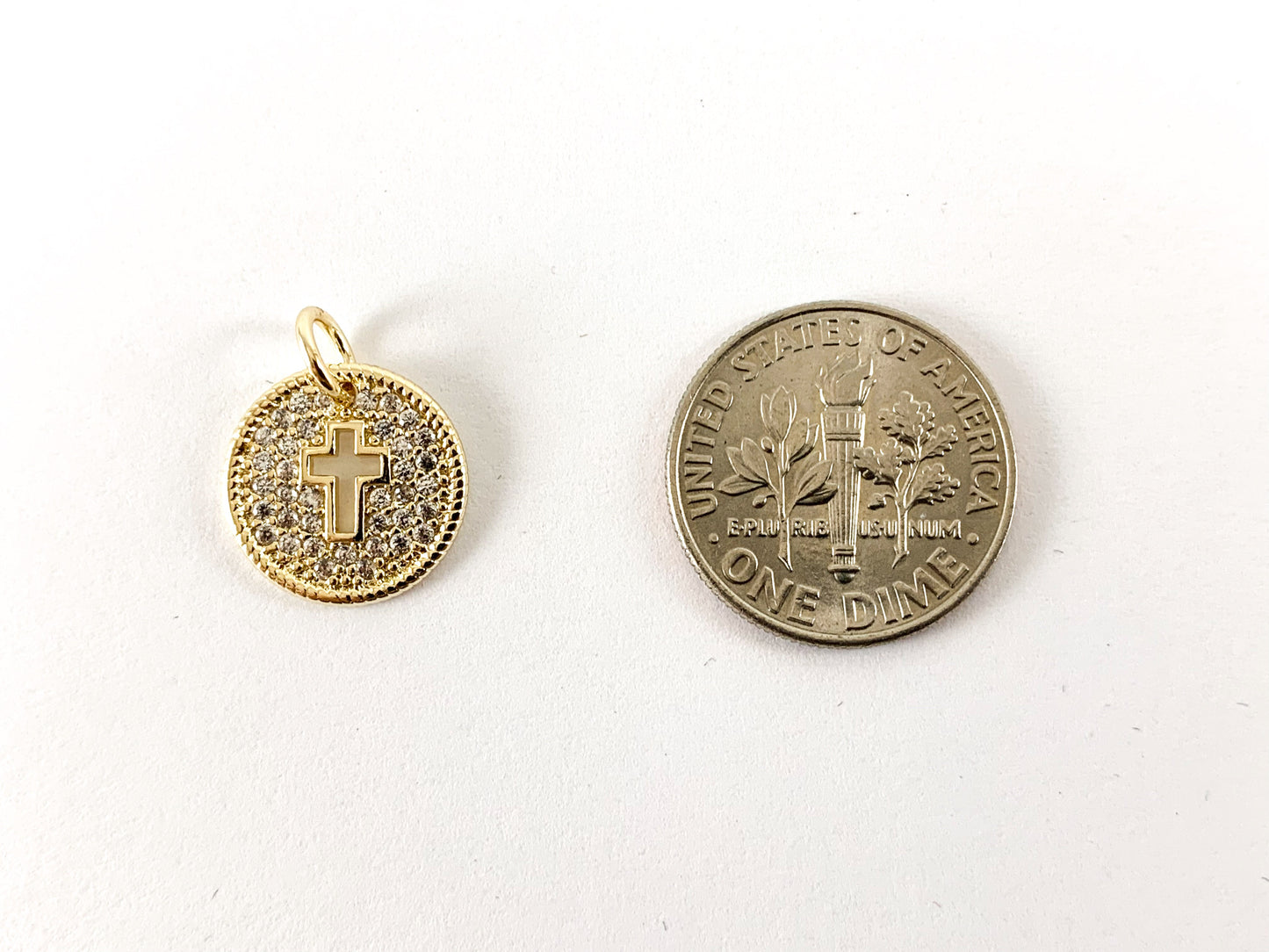 Real Gold/Platinum 18K Plated Micro CZ Hollow Heart Cross Coin Pave Charm Over Copper 8pcs
