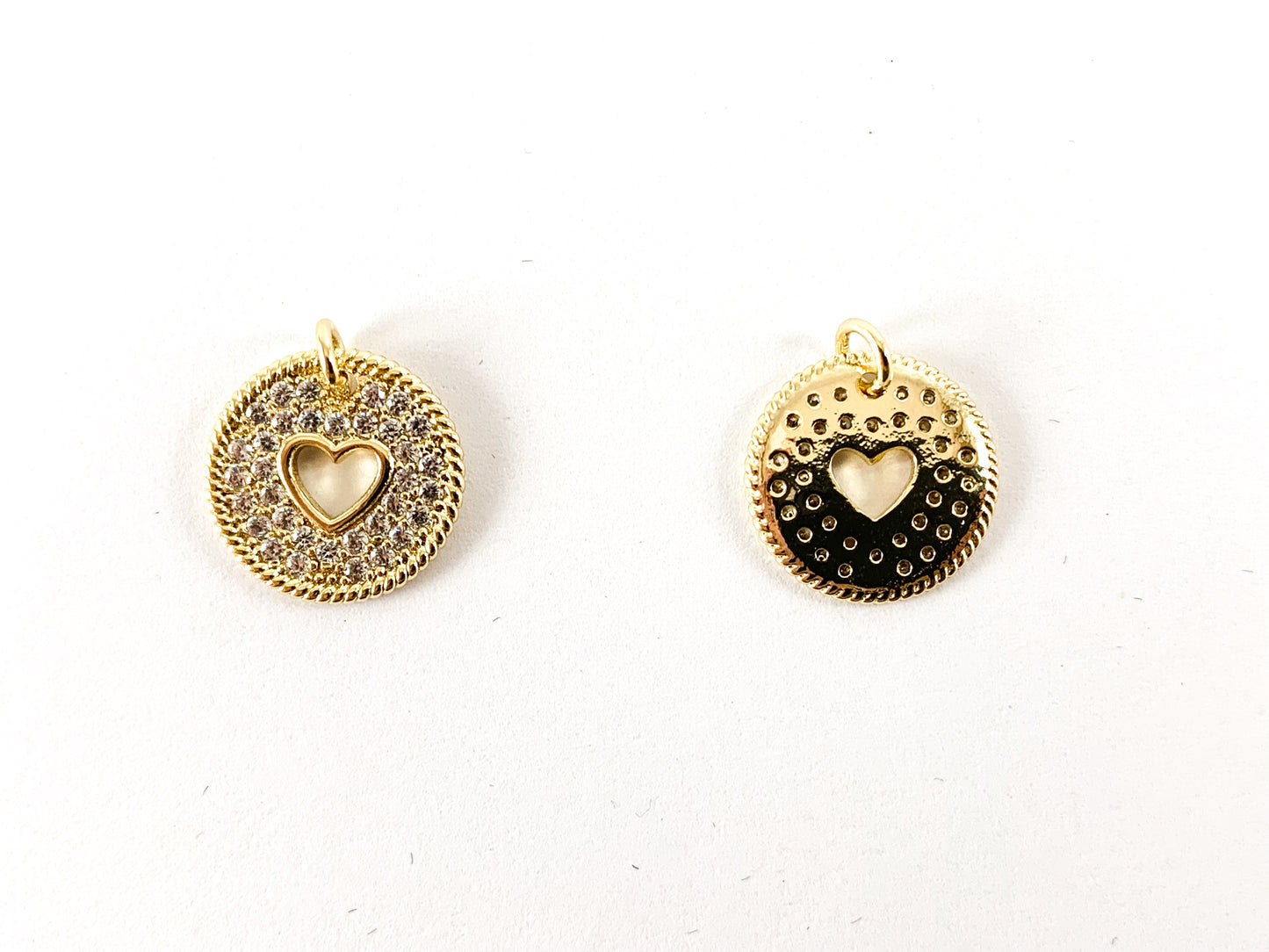 Real Gold/Platinum 18K Plated Micro CZ Hollow Heart Cross Coin Pave Charm Over Copper 8pcs