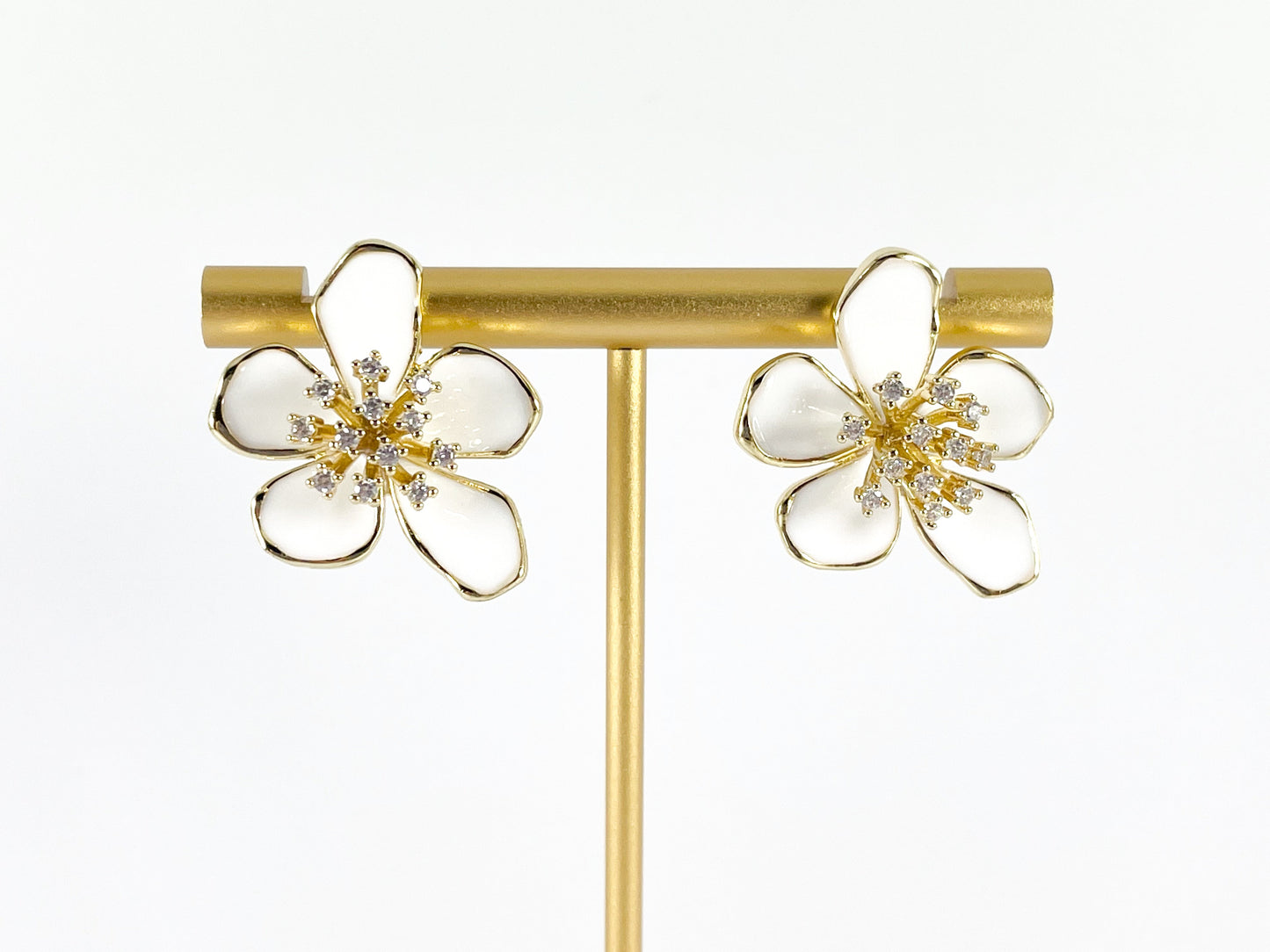 Real 18K Gold Plated CZ Pave Enamel Neon Orange Pink Yellow Mint White Daisy Flower Earring Post Over Copper 3 pairs