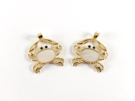 Real Gold 18K Plated Micro CZ Pave Rhinestone Shell Crab Pendant Charm Over Brass 6pcs