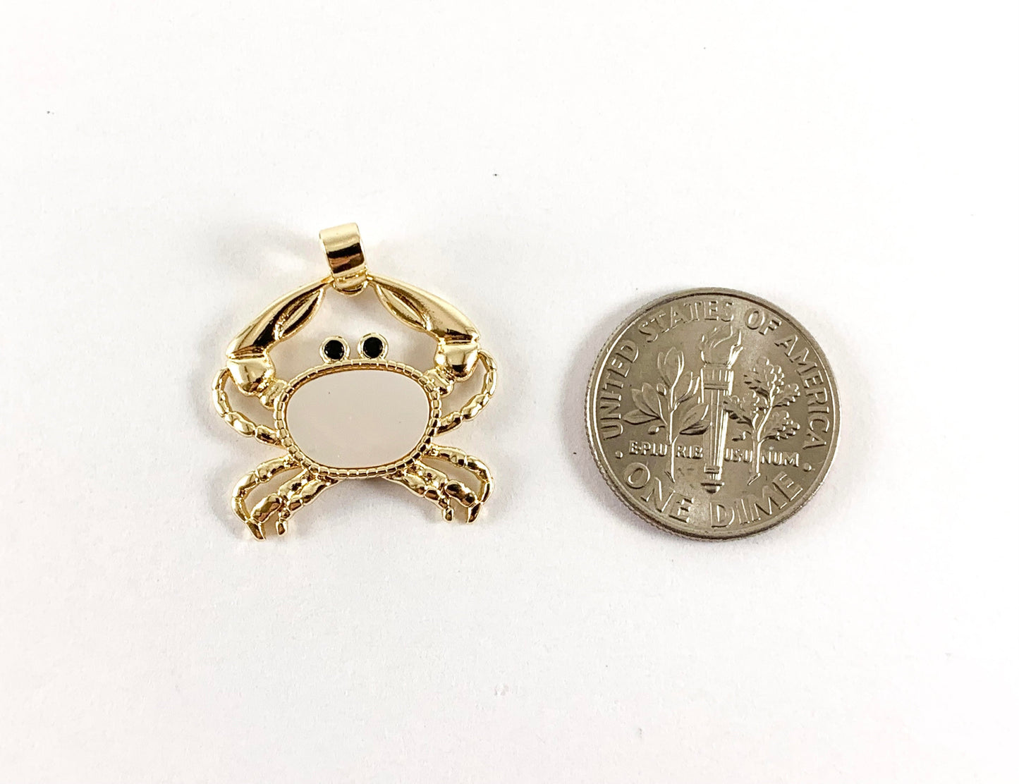 Real Gold 18K Plated Micro CZ Pave Rhinestone Shell Crab Pendant Charm Over Brass 6pcs