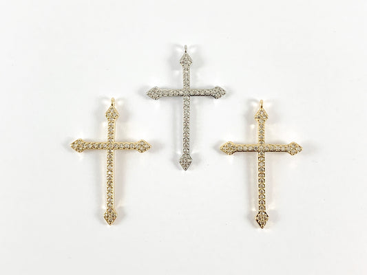 Real Gold/Platinum 18K Plated Micro CZ Pave Cross Pendant Over Copper 6pcs