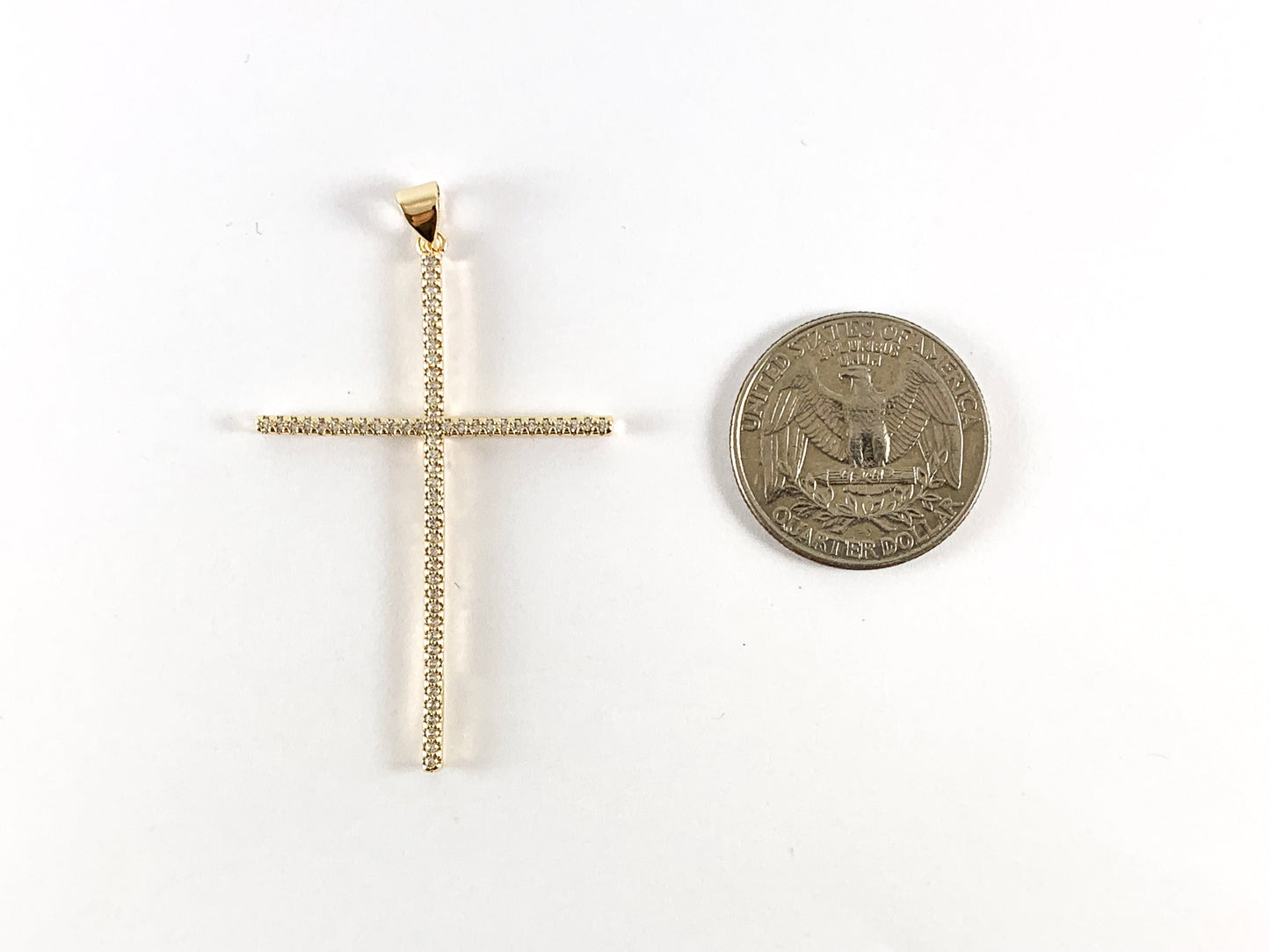 Real Gold/platinum 18K Plated Micro CZ Pave Thin Cross Pendant Over Copper 6pcs