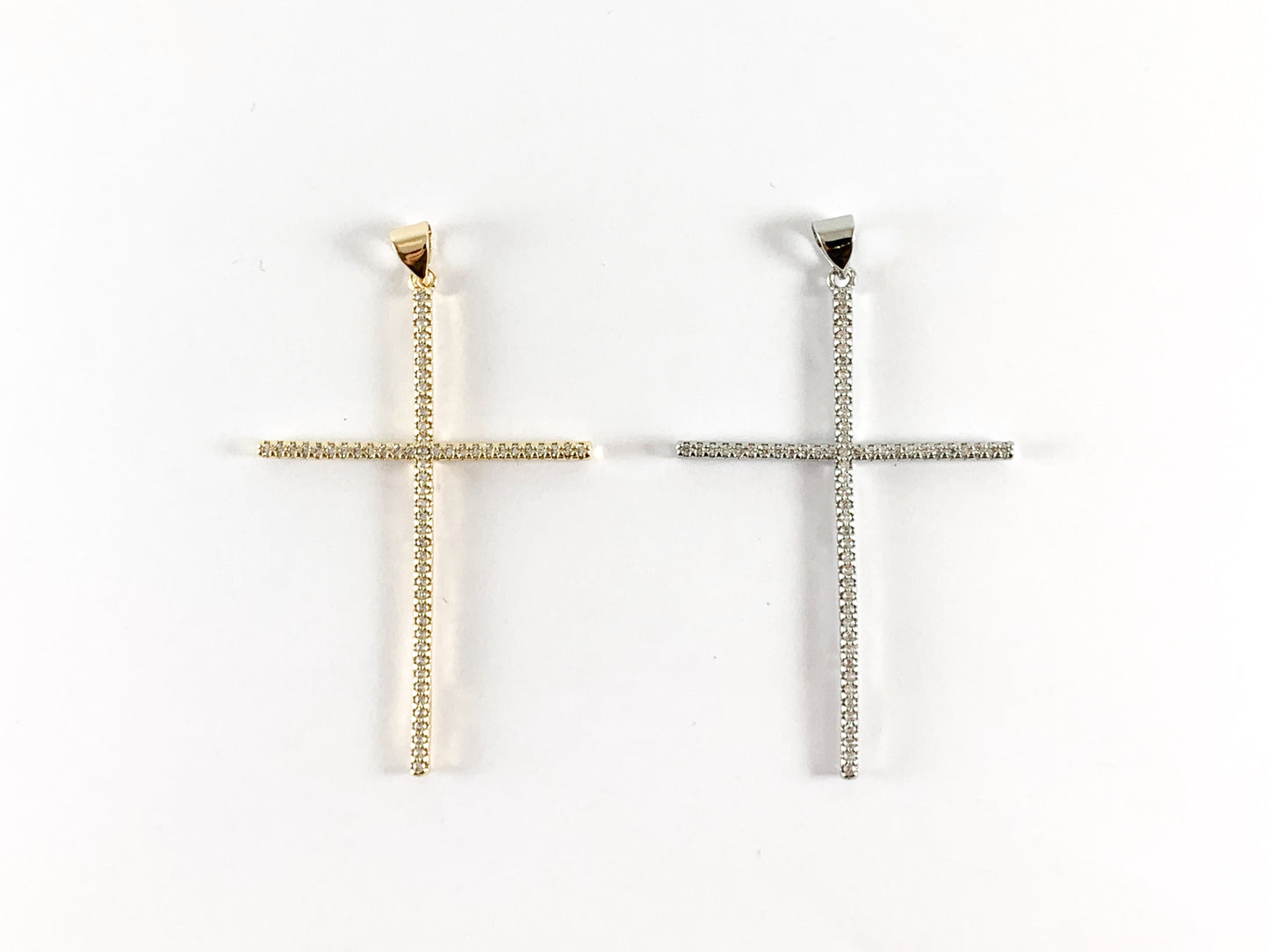 Real Gold/platinum 18K Plated Micro CZ Pave Thin Cross Pendant Over Copper 6pcs
