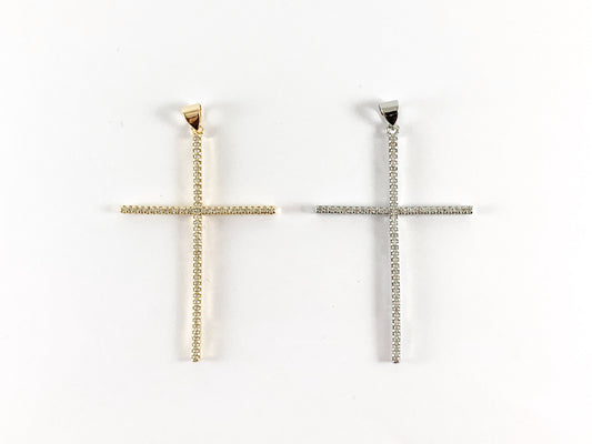 Real Gold/platinum 18K Plated Micro CZ Pave Thin Cross Pendant Over Copper 6pcs