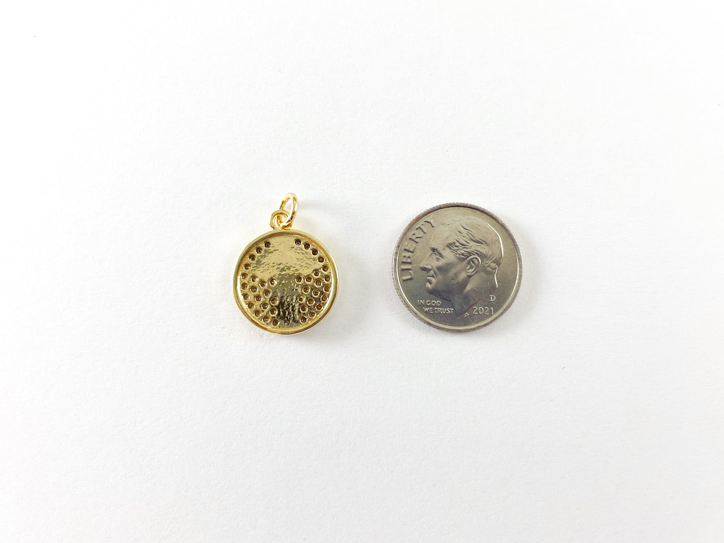 18K Gold Plated Cross Abalone Shell Pearl Coin Charm Pendant Over Copper 5pcs