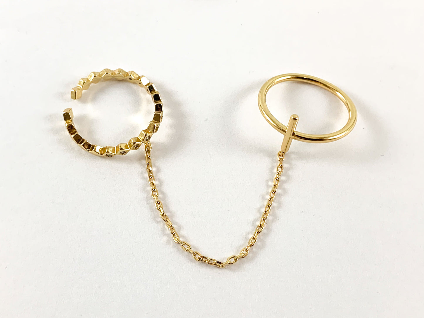 Real Gold 18K Plated CZ Pave Adjustable Stackable Cross Ring Set 3pcs