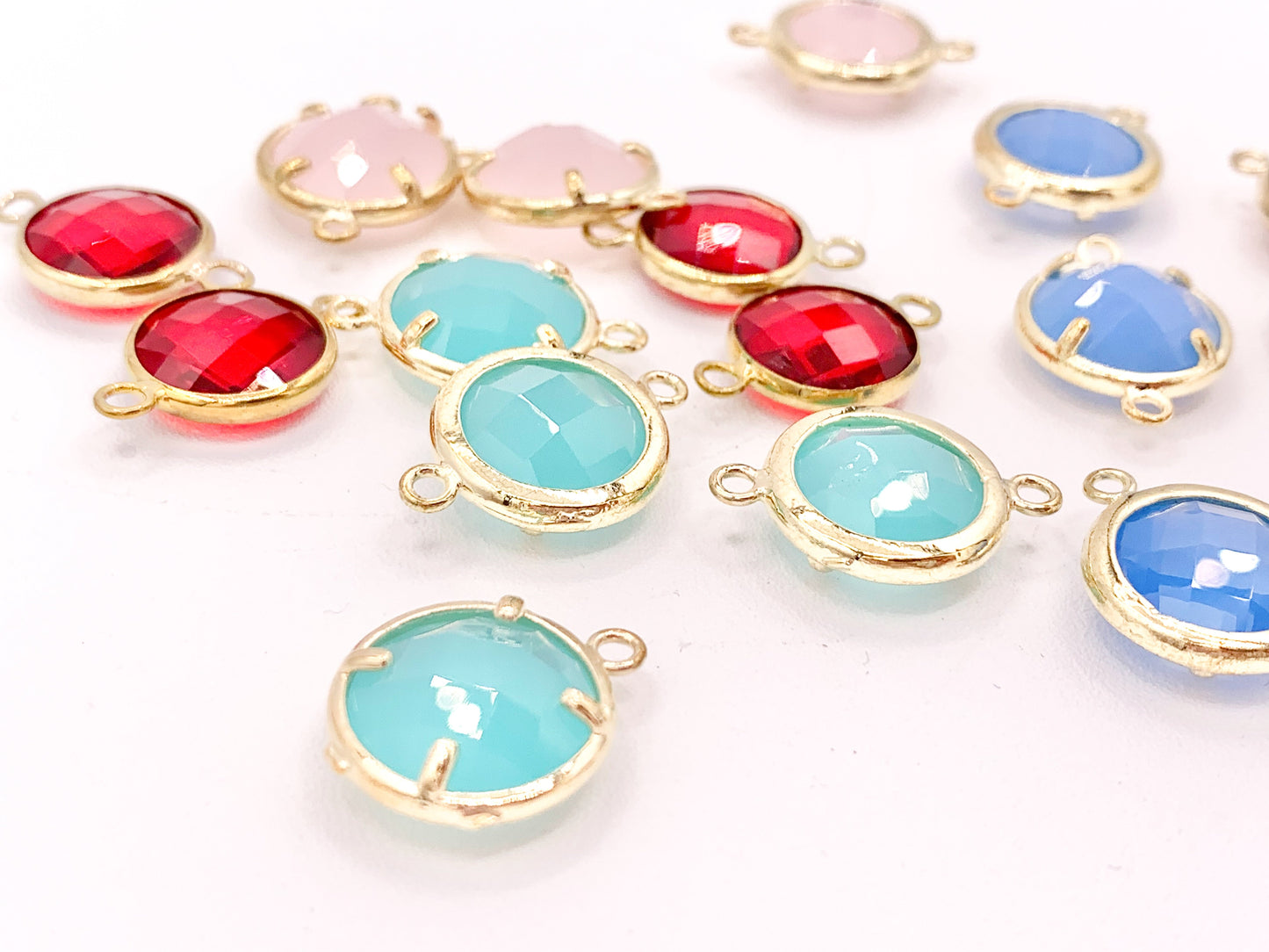 Crystal Circle Coin Bezel Gold Trim Connector Findings 4 pcs