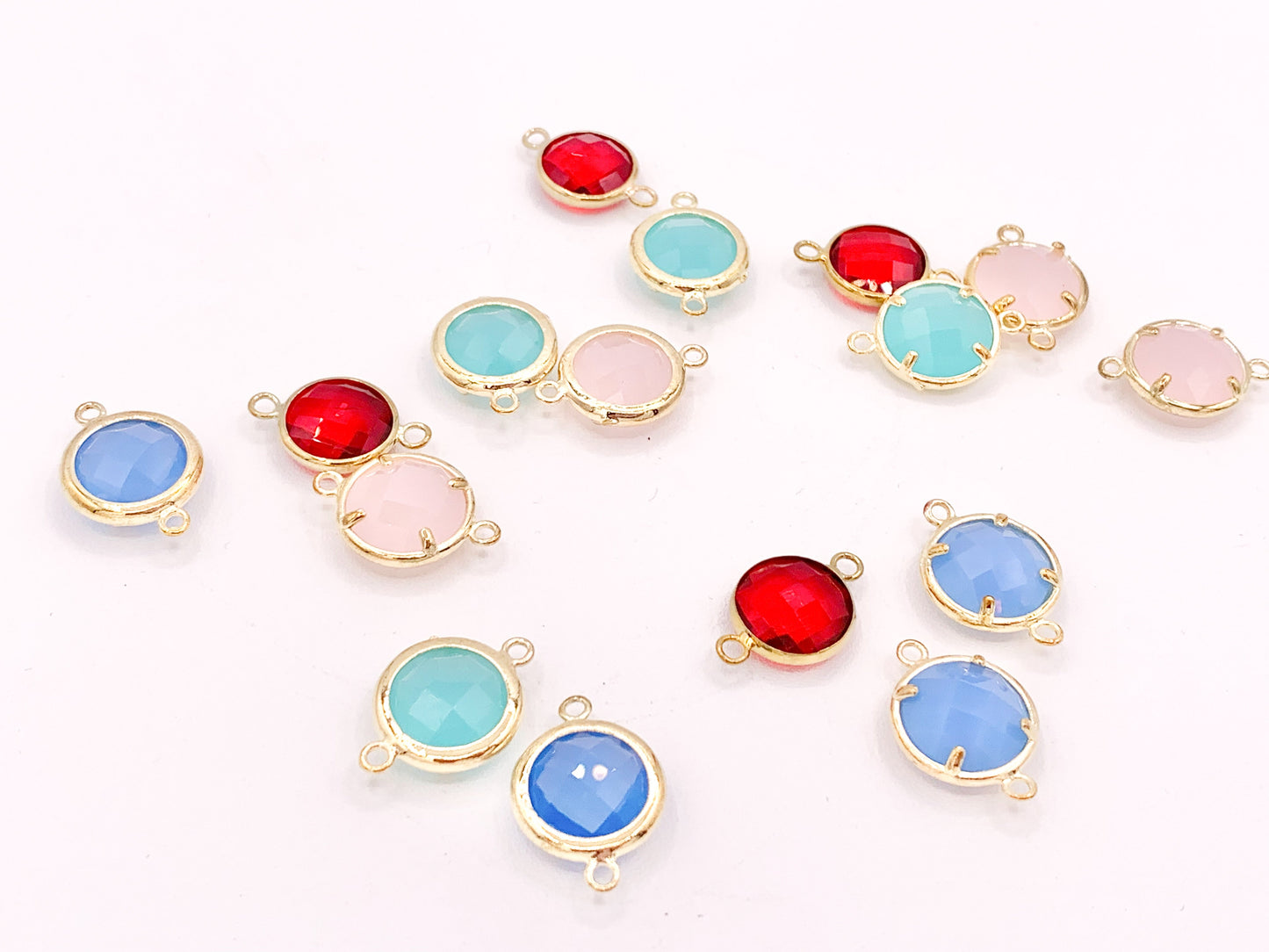 Crystal Circle Coin Bezel Gold Trim Connector Findings 4 pcs