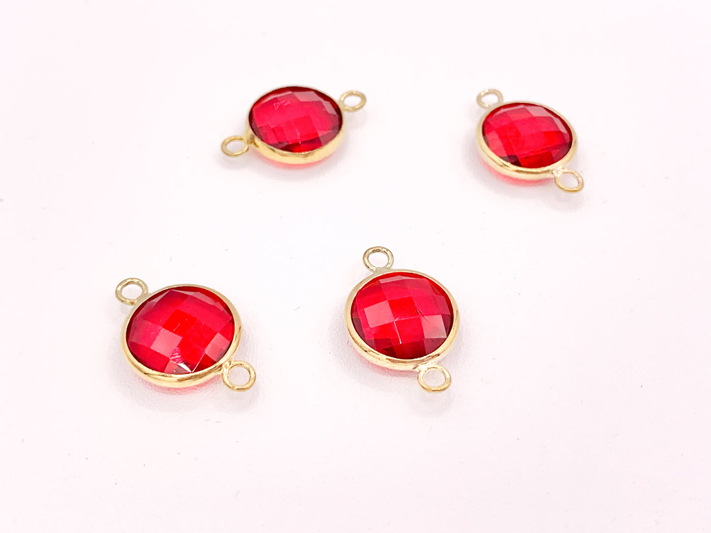Crystal Circle Coin Bezel Gold Trim Connector Findings 4 pcs