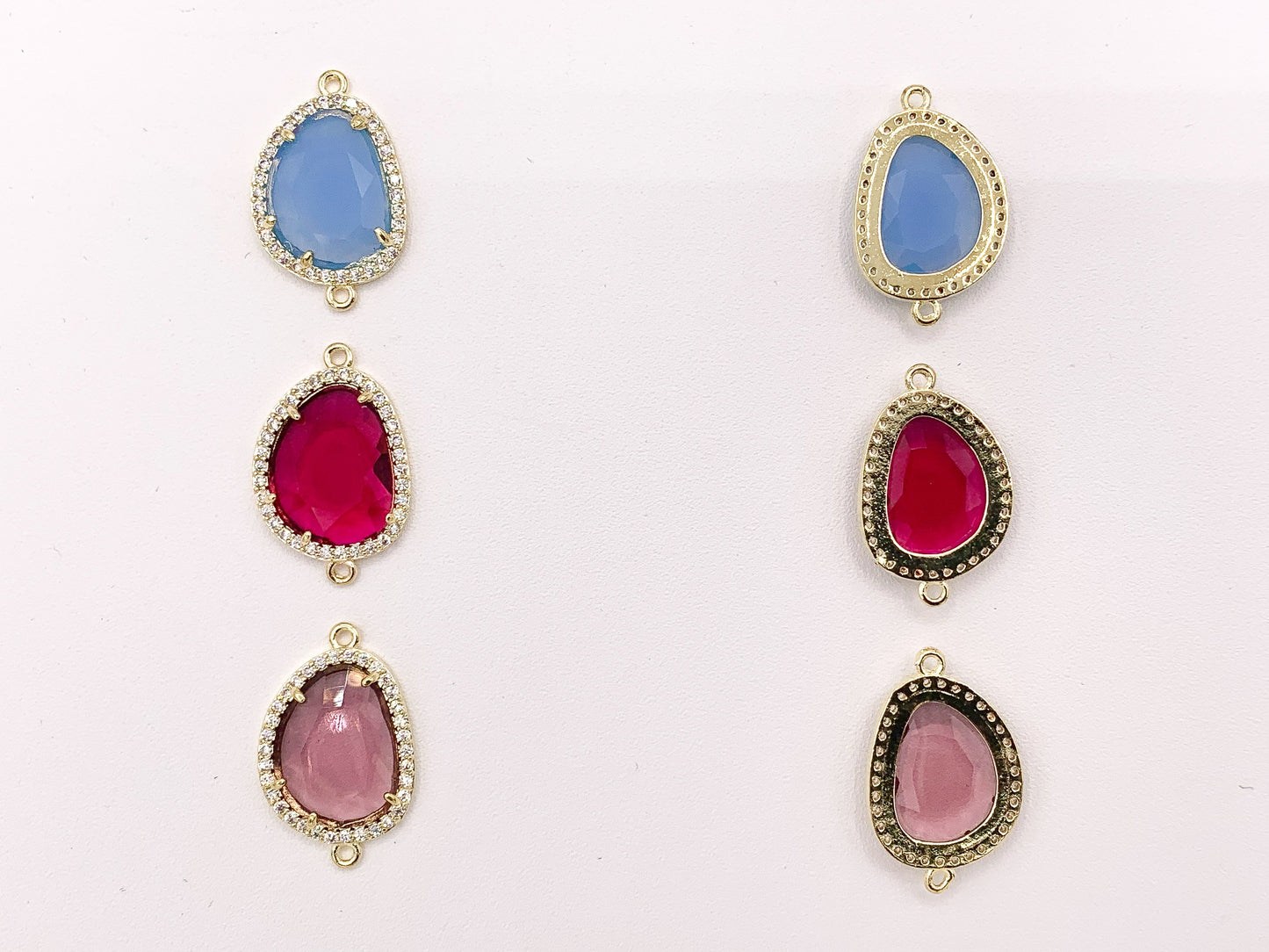 Crystal Oval Rhinestone Bezel Gold Trim Connector Findings 2 pcs