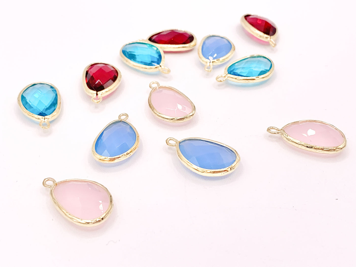 Crystal Oval Bezel Gold Trim Charm Findings 3 pcs