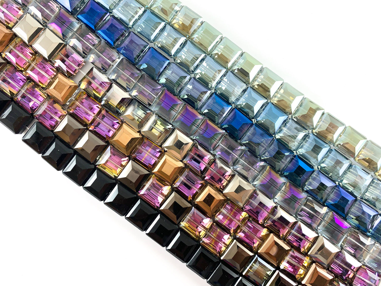 Faceted Shiny 13mm Glass Square Crystal Strands