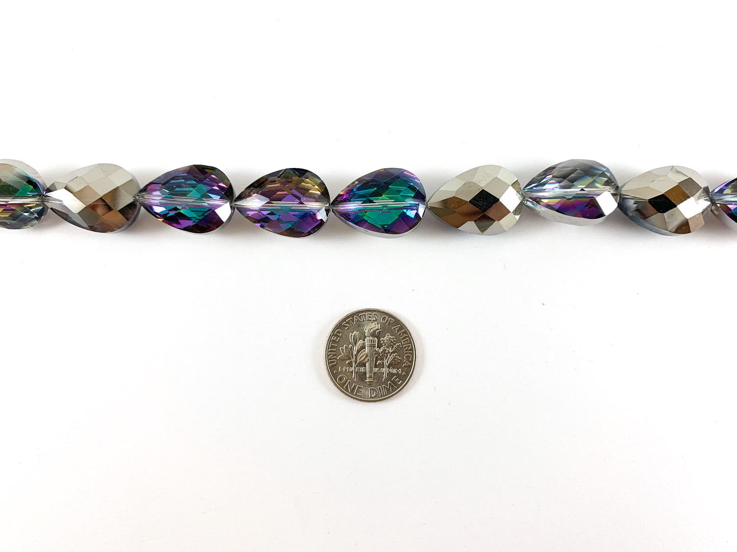 Faceted Shiny 13x18mm Dyed Metallic Glass Teardrop Crystal Strands